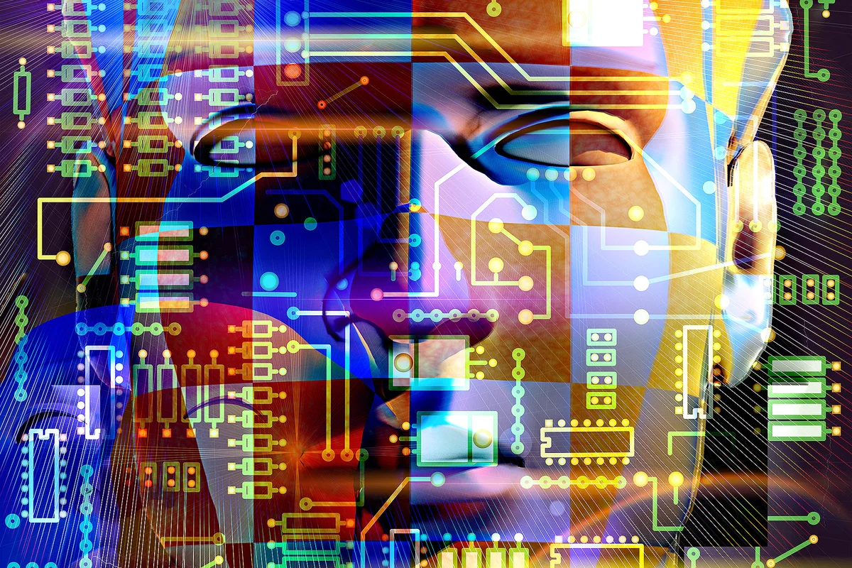  Circuitboard overlaid by ghostly face 